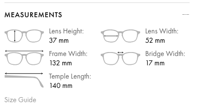 All frames at GlassesGallery.com includes frame size measurements