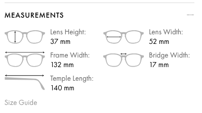 ray ban glass size chart